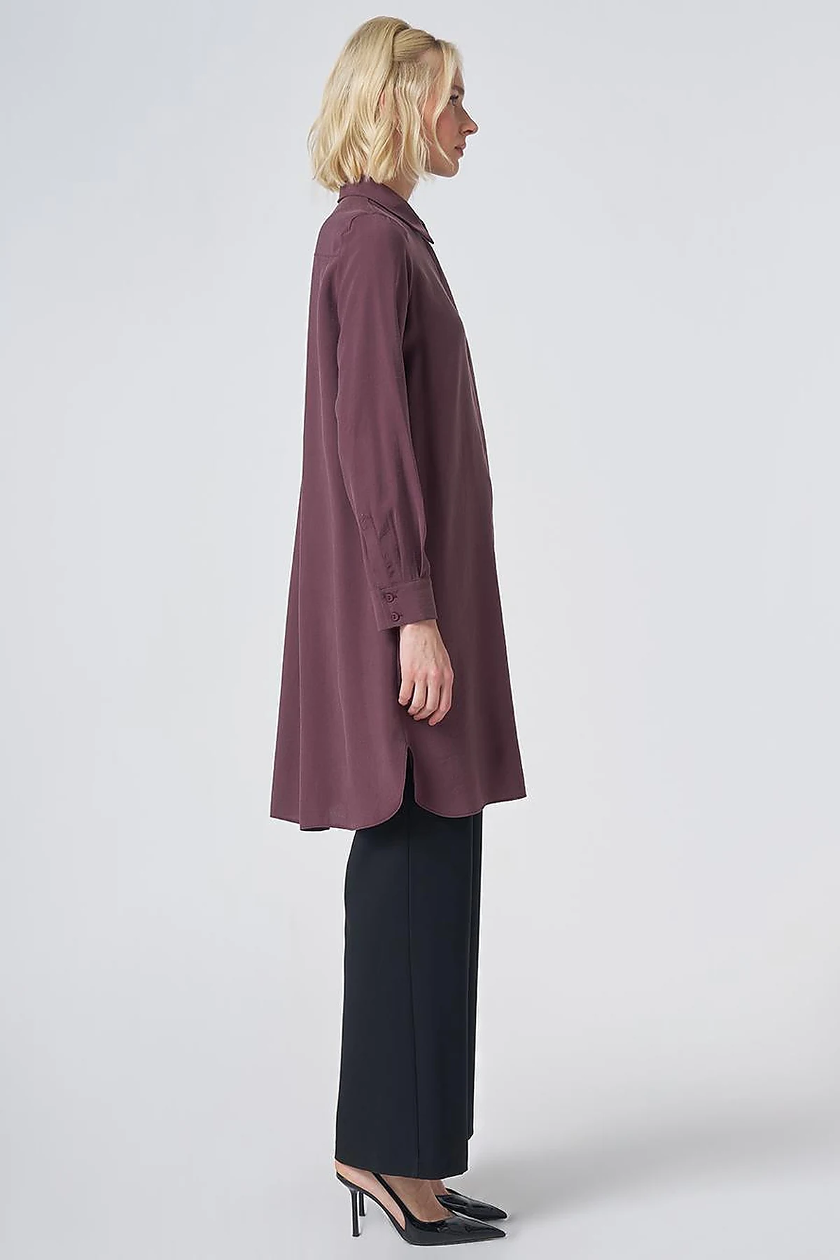 Hidden Placket Basic Modal Tunic – Burgundy