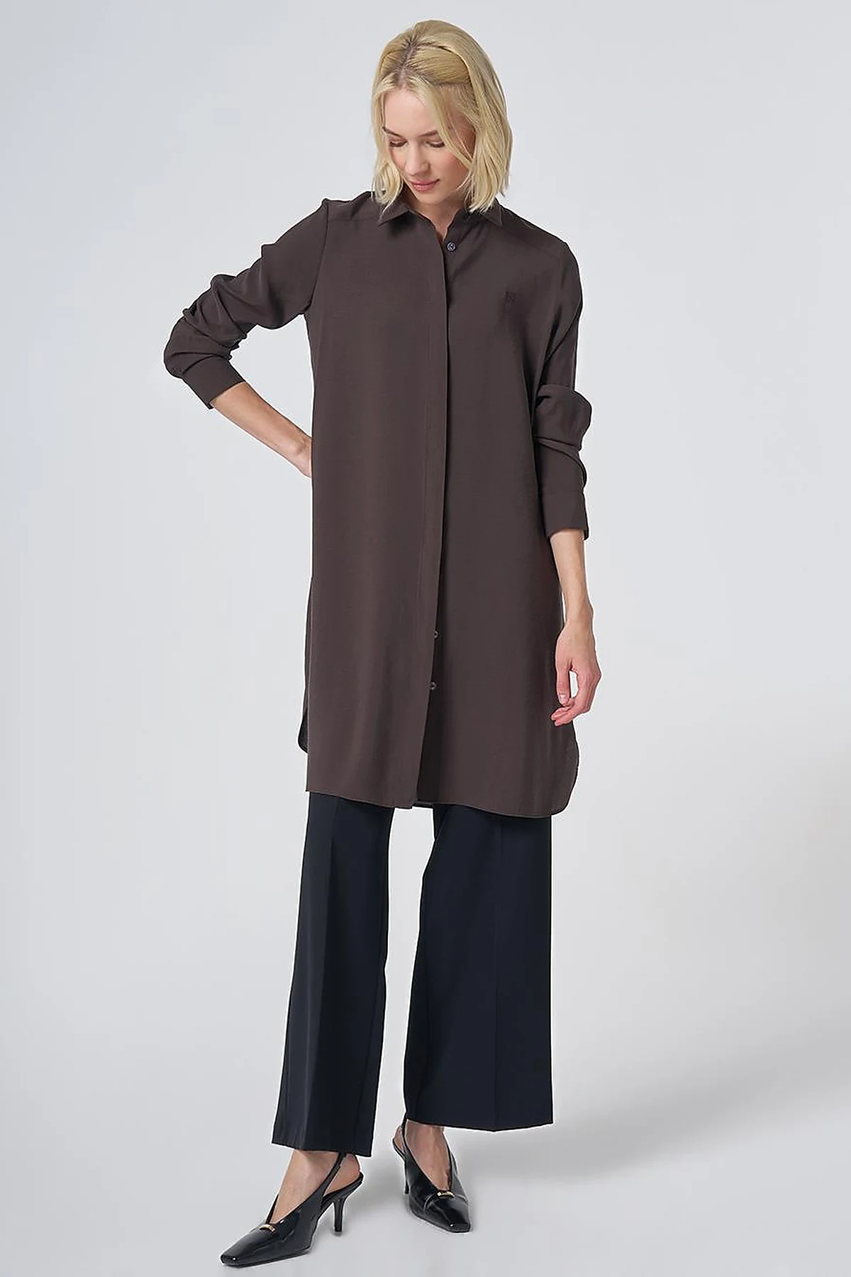 Hidden Placket Basic Modal Tunic – Brown