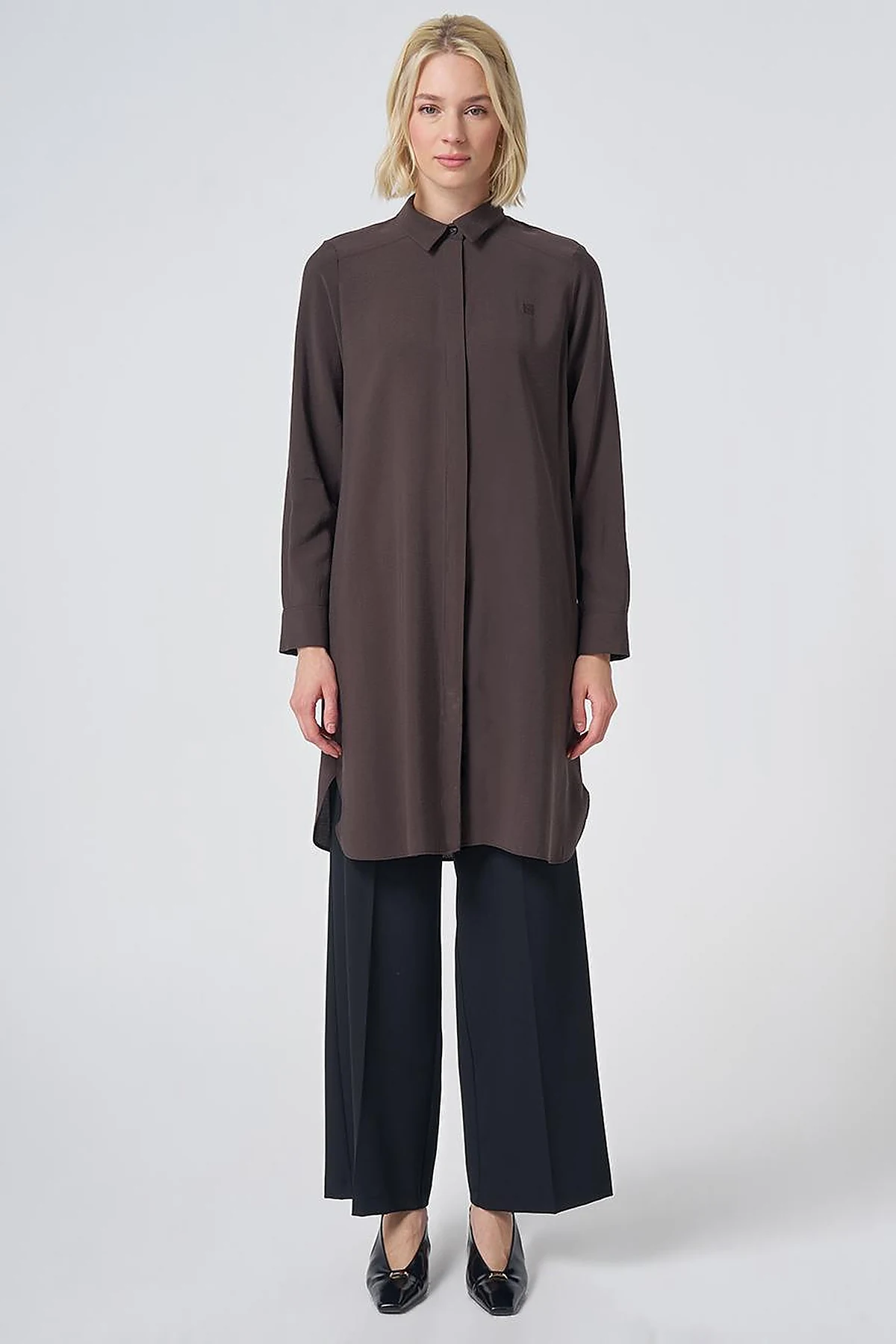 Hidden Placket Basic Modal Tunic – Brown
