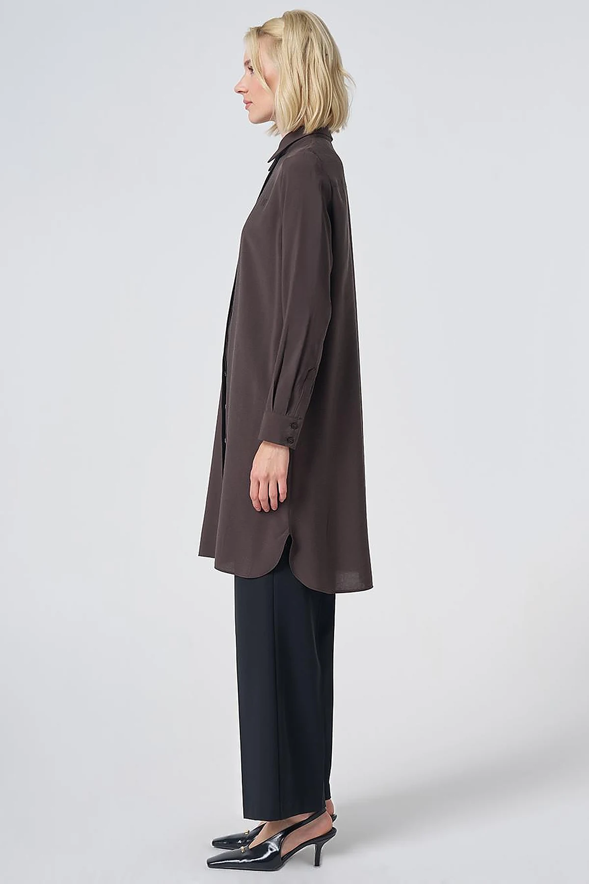 Hidden Placket Basic Modal Tunic – Brown