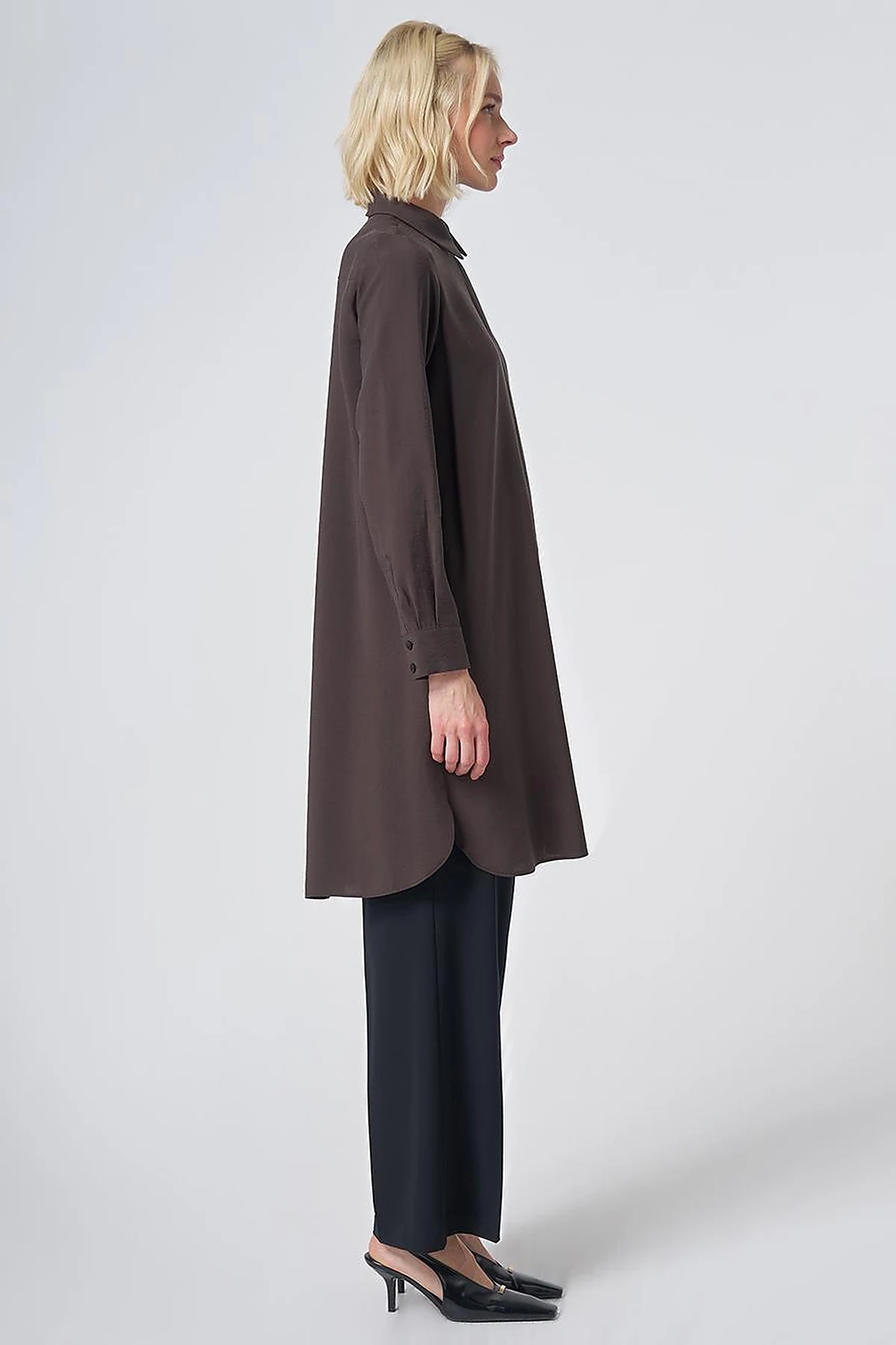 Hidden Placket Basic Modal Tunic – Brown