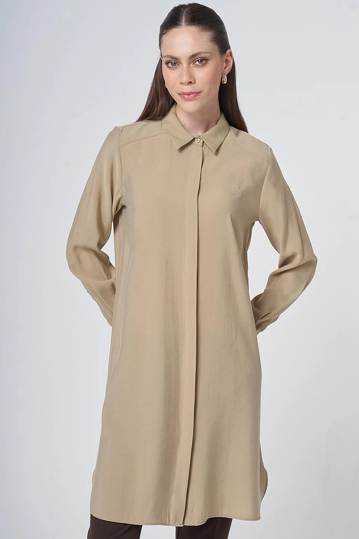 Hidden Placket Basic Modal Tunic – Sand Beige
