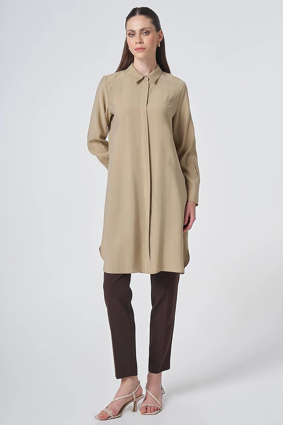 Hidden Placket Basic Modal Tunic – Sand Beige