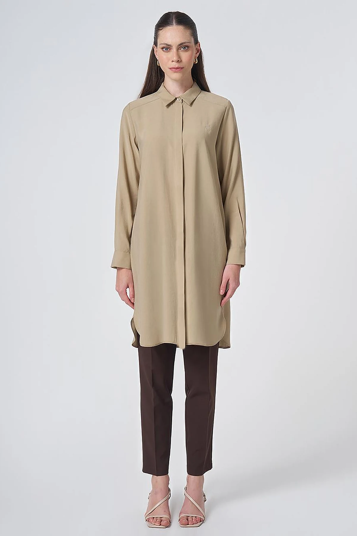 Hidden Placket Basic Modal Tunic – Sand Beige