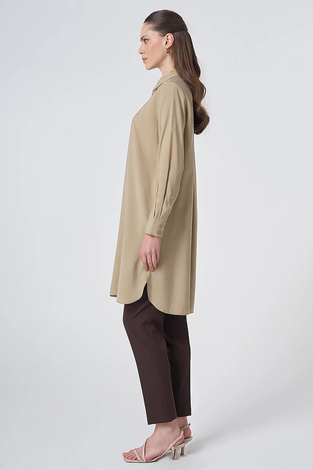 Hidden Placket Basic Modal Tunic – Sand Beige