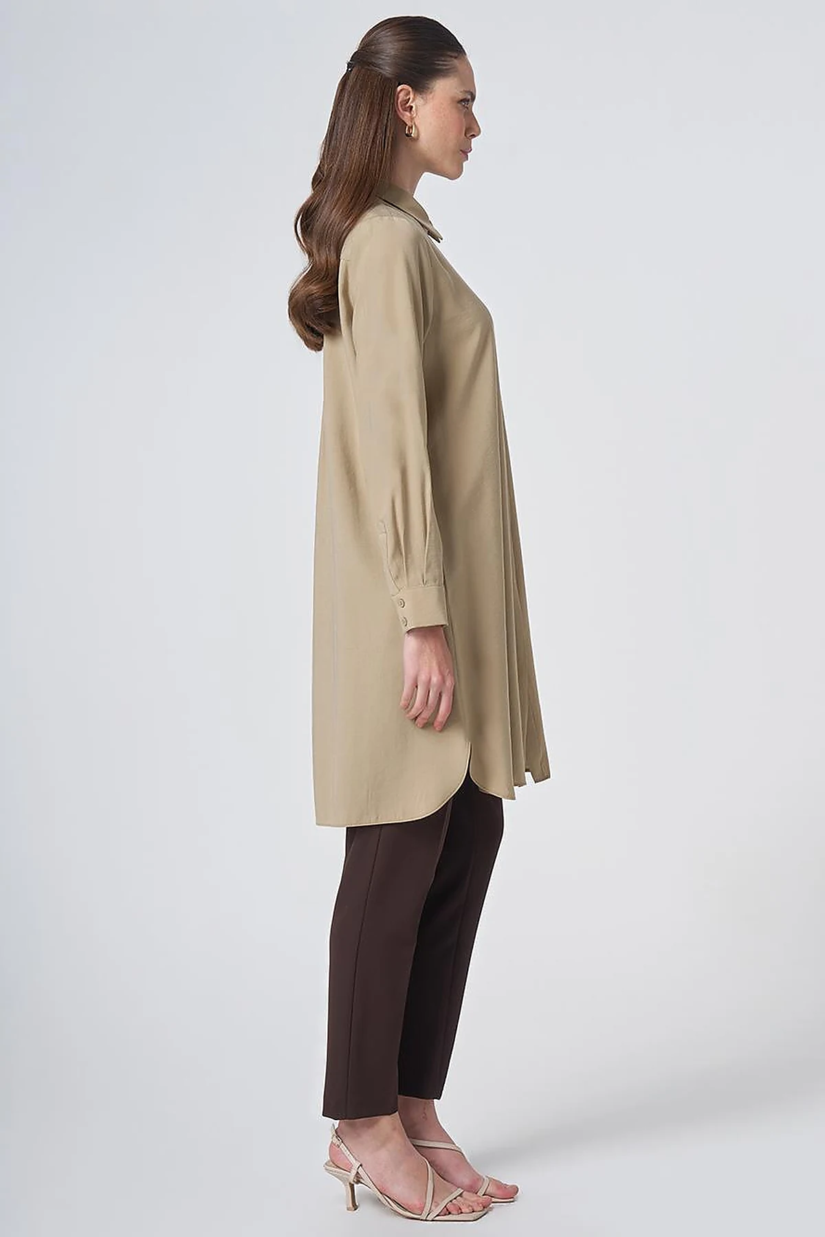Hidden Placket Basic Modal Tunic – Sand Beige