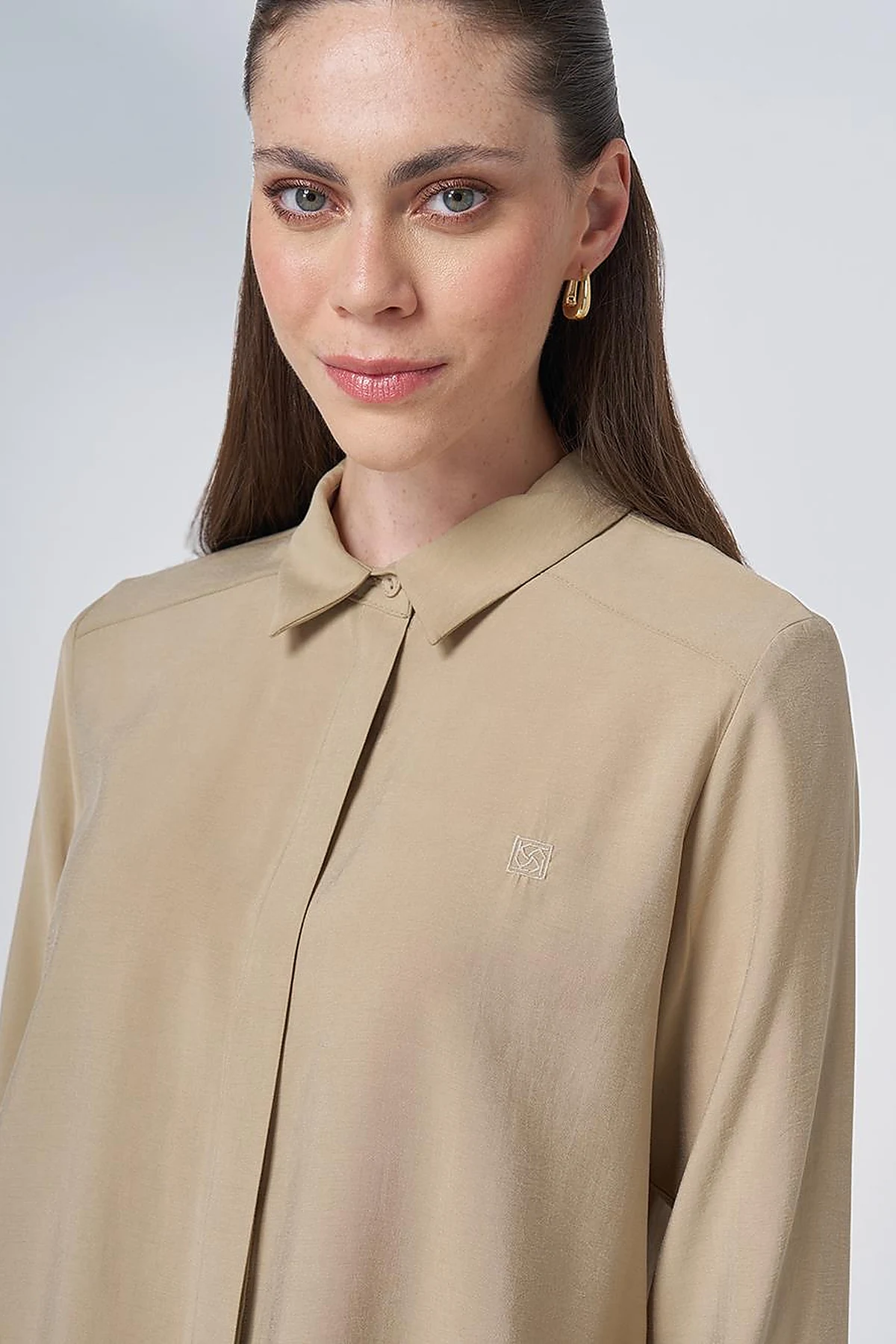 Hidden Placket Basic Modal Tunic – Sand Beige