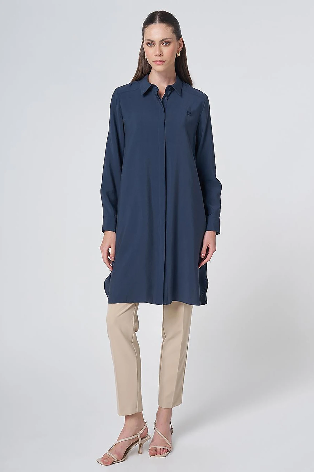 Hidden Placket Basic Modal Tunic – Navy