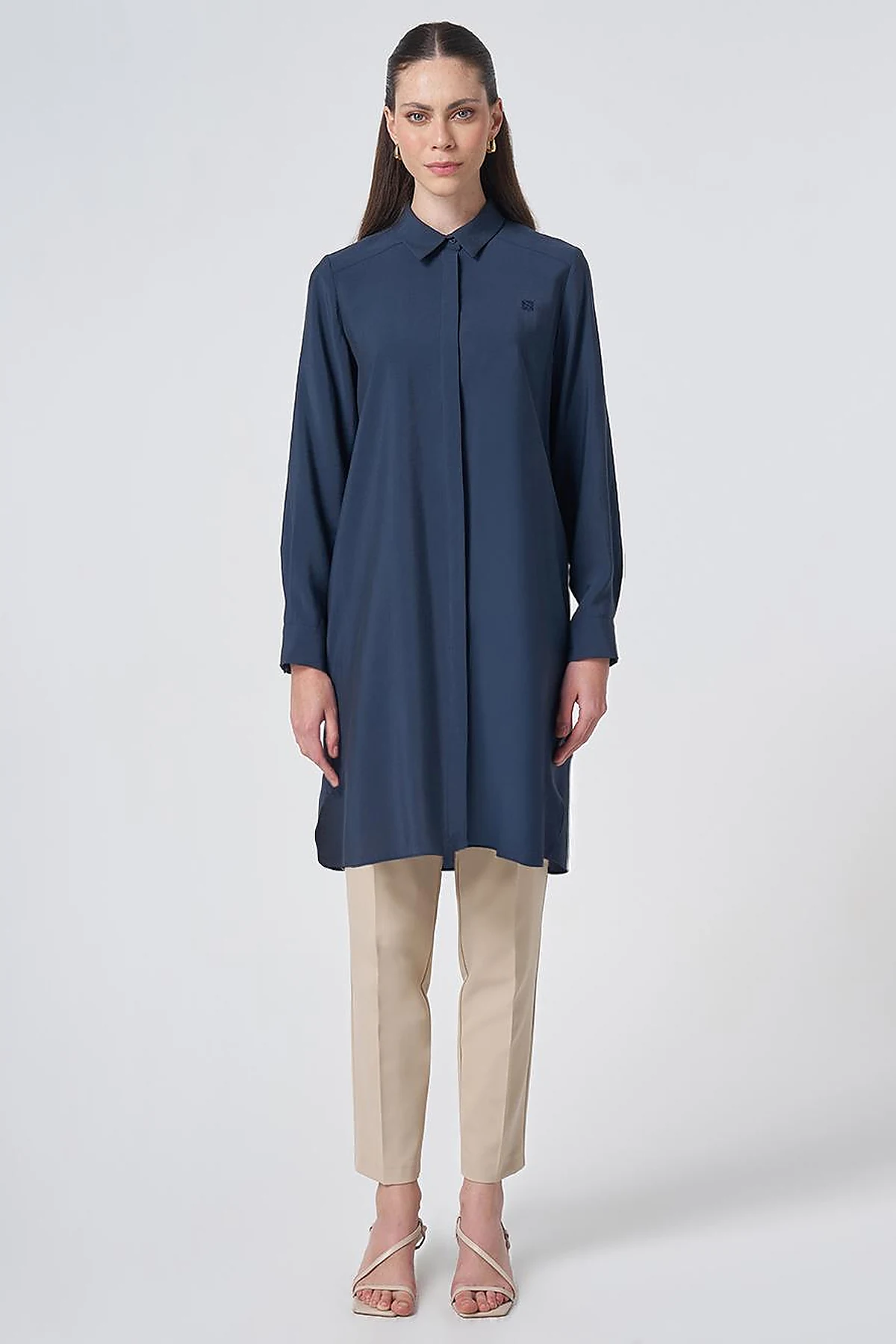 Hidden Placket Basic Modal Tunic – Navy