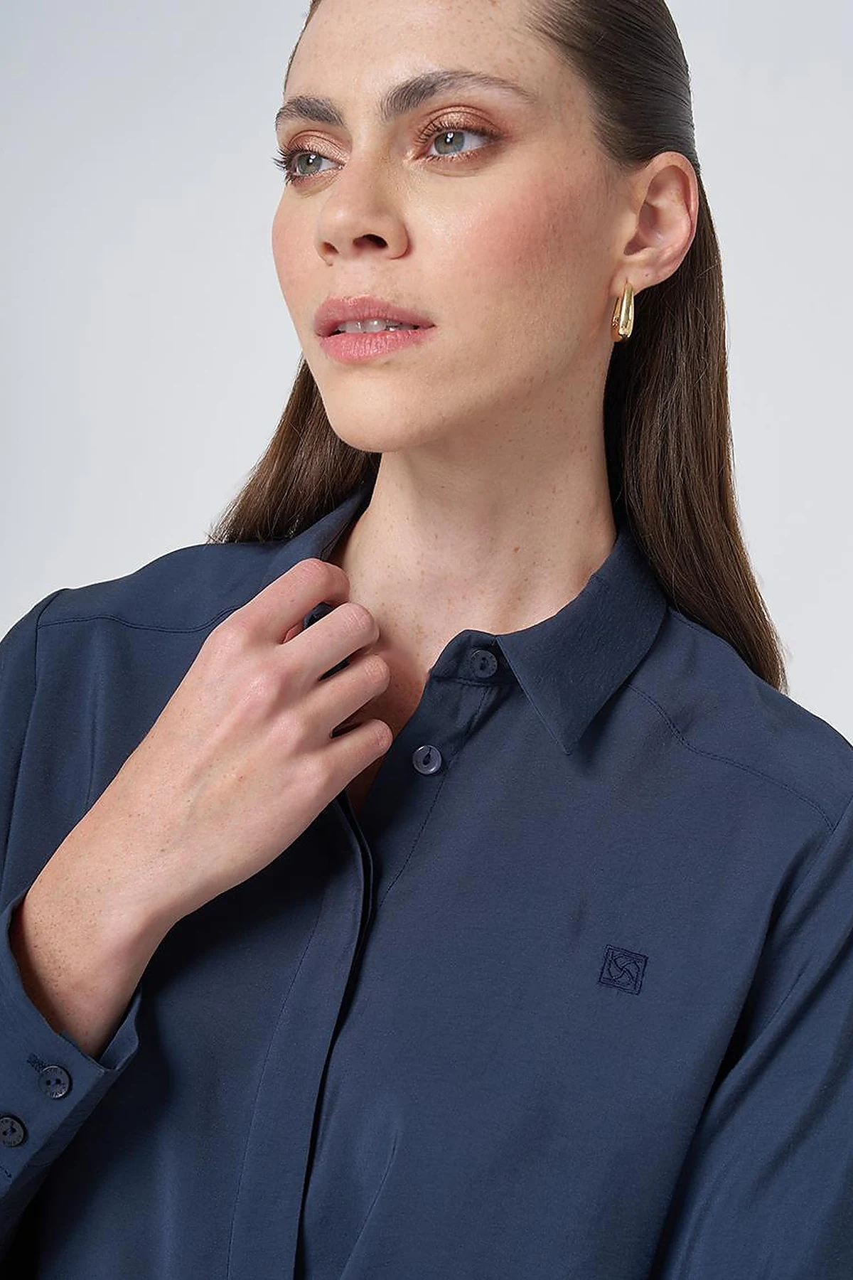 Hidden Placket Basic Modal Tunic – Navy