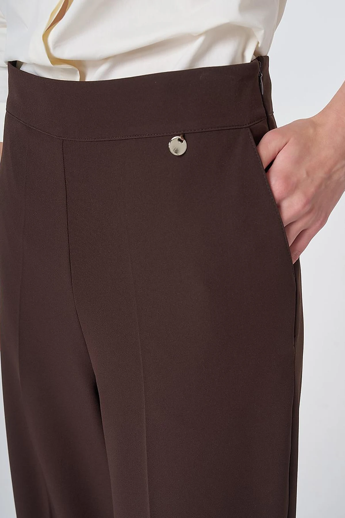 Ütü İzli Basic Kumaş Pantolon Koyu Kahve