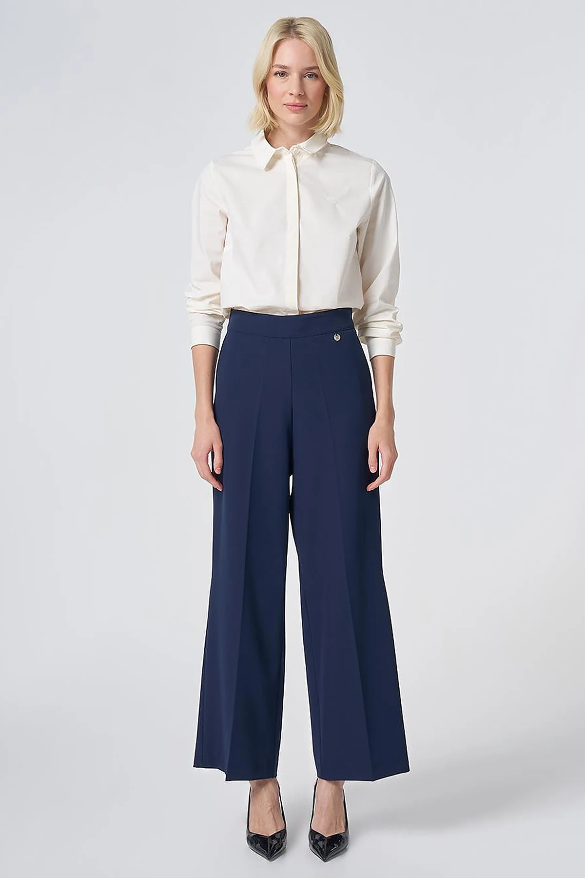 Basic Fabric Trousers with Crease Detail - Navy