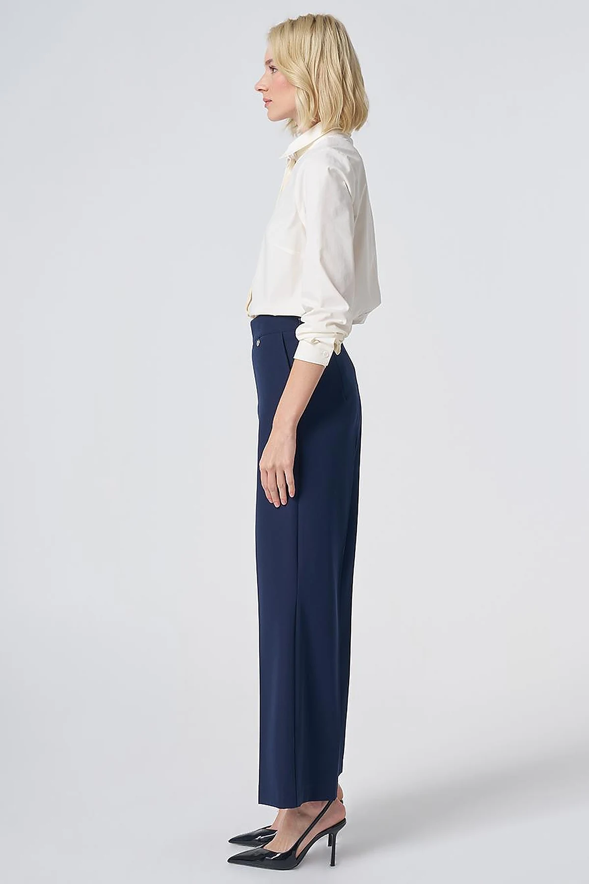 Basic Fabric Trousers with Crease Detail - Navy