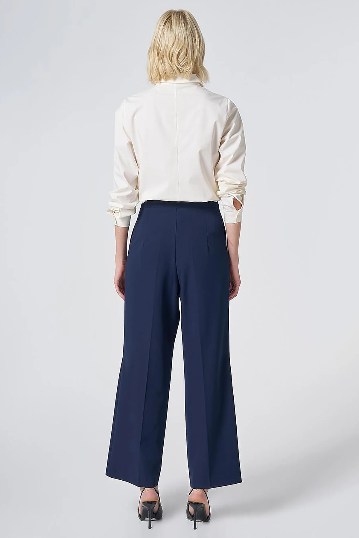 Basic Fabric Trousers with Crease Detail - Navy