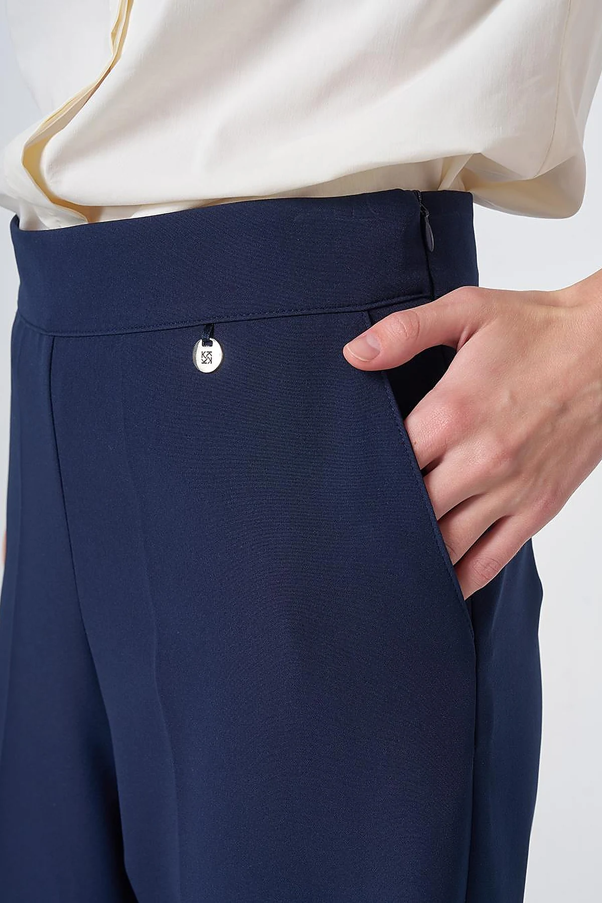 Basic Fabric Trousers with Crease Detail - Navy