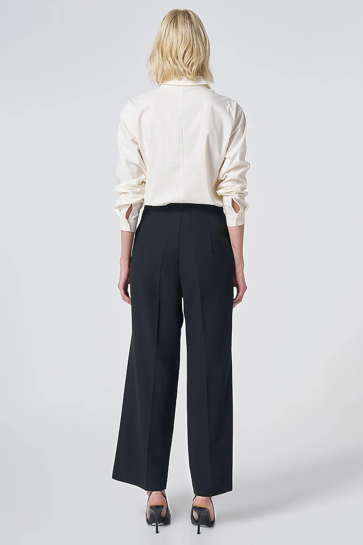 Basic Fabric Trousers with Crease Detail - Black
