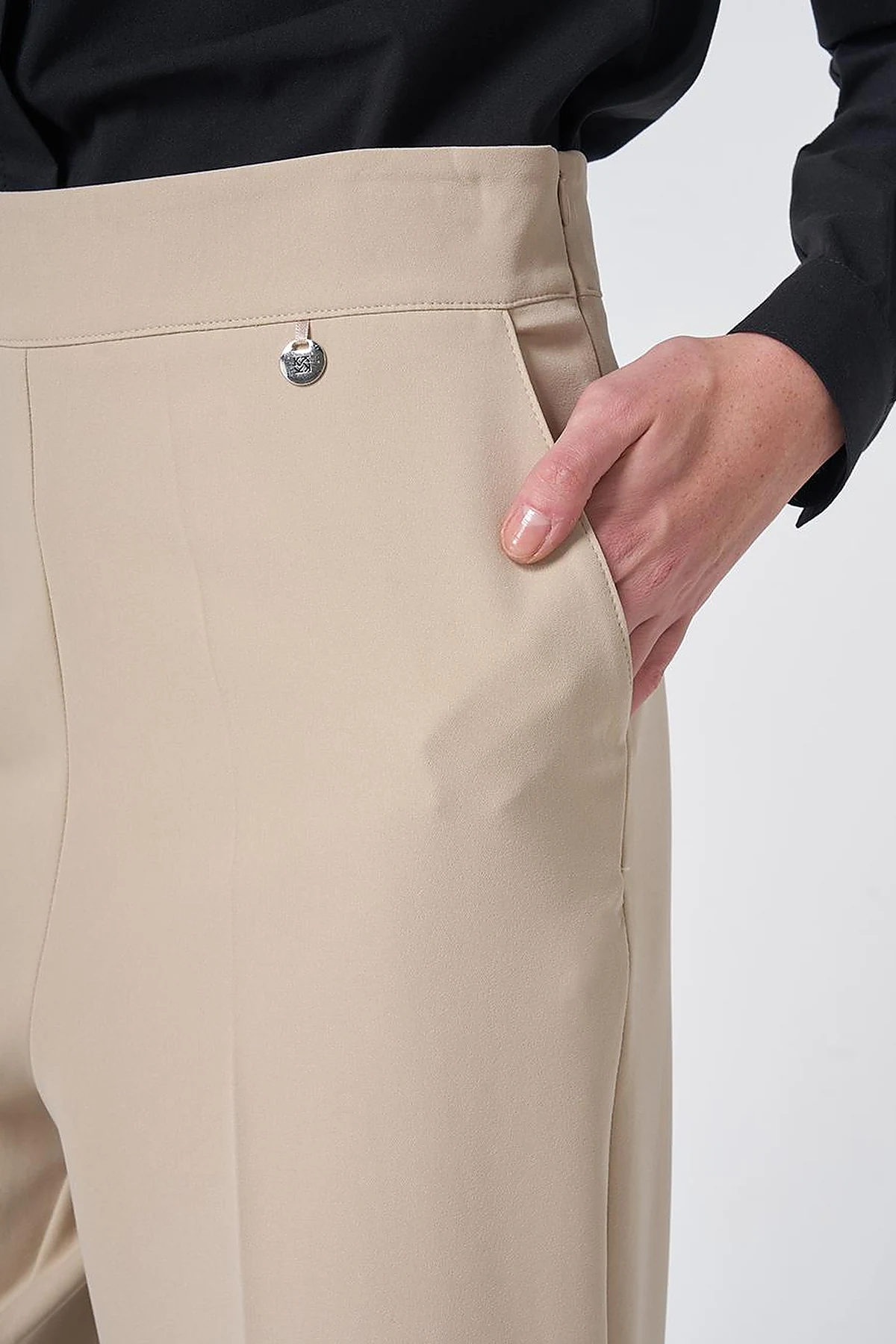 Basic Fabric Trousers with Crease Detail - Stone