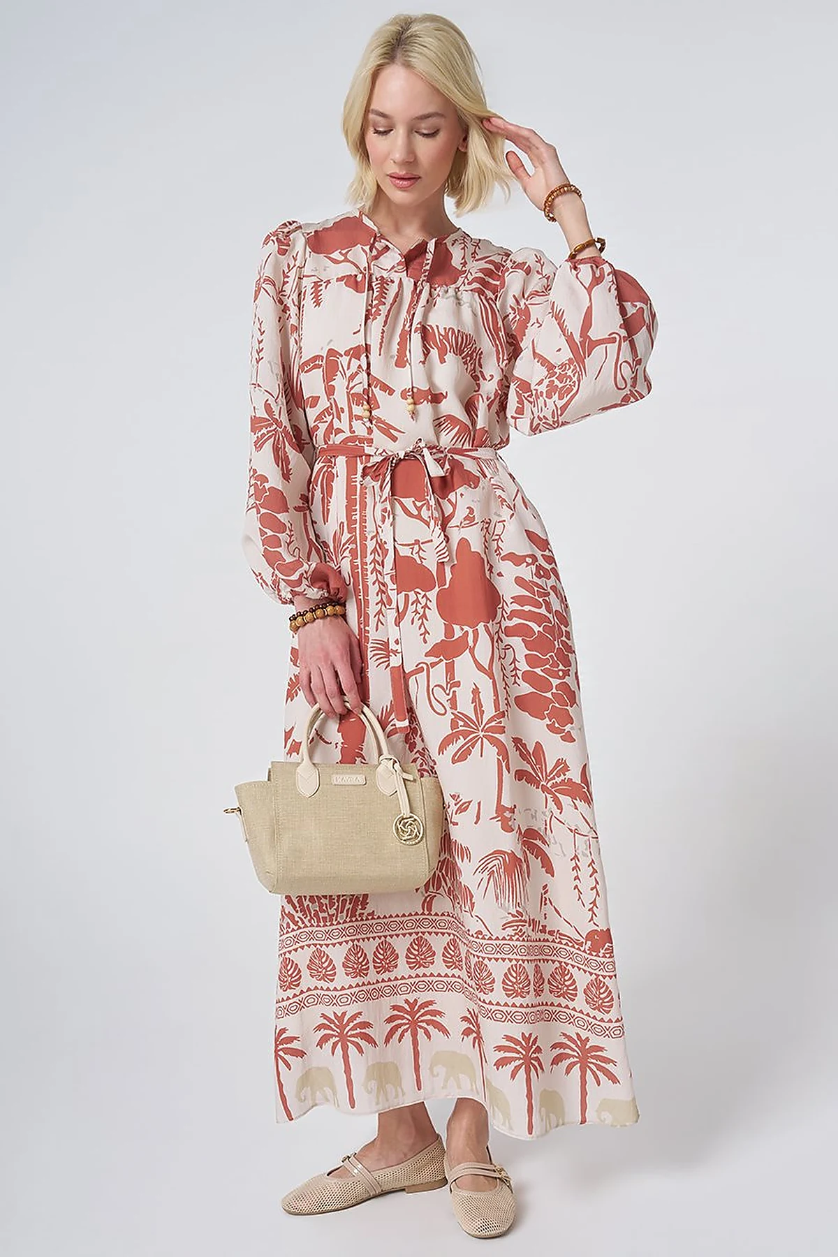 Tropical Patterned Modal Dress Terracotta