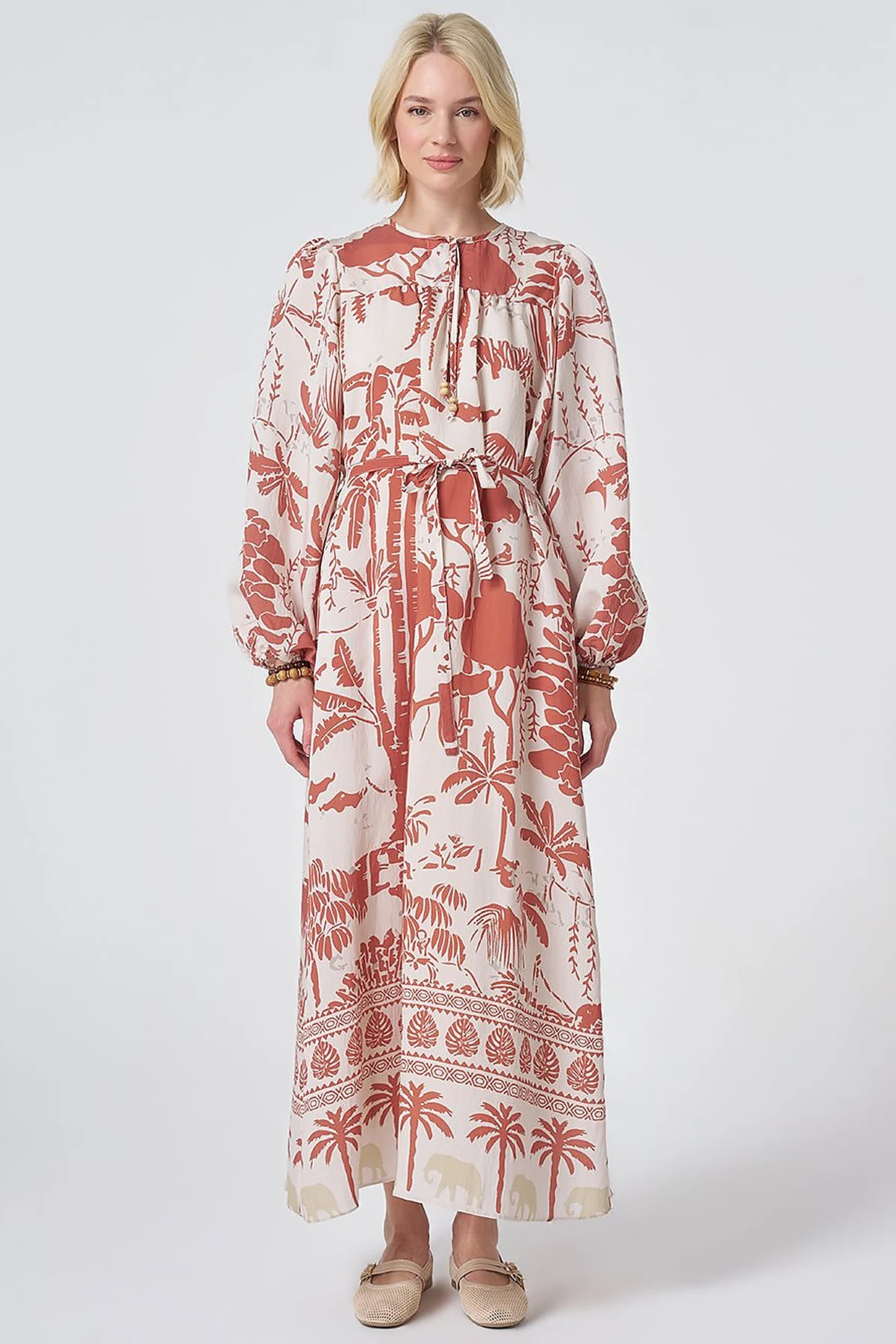 Tropical Patterned Modal Dress Terracotta