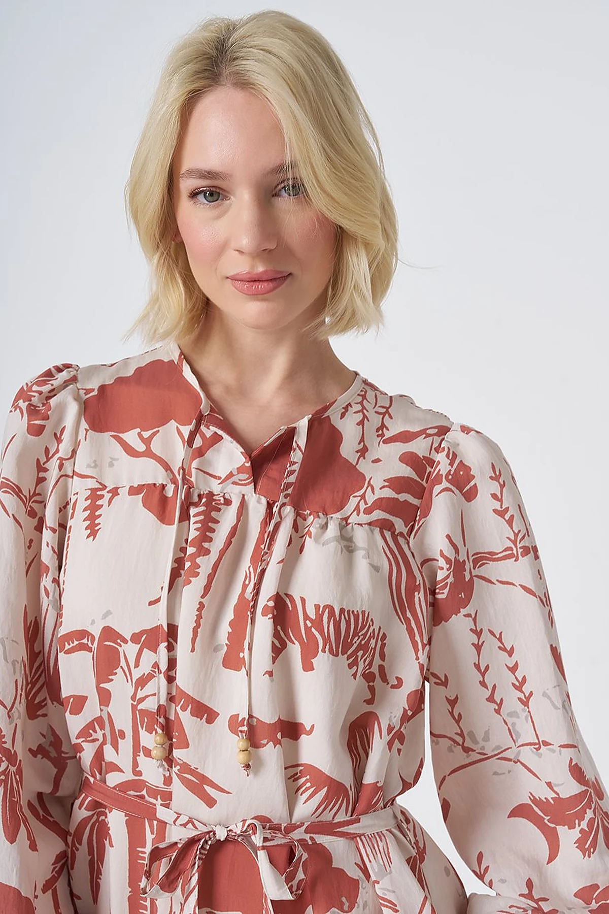 Tropical Patterned Modal Dress Terracotta