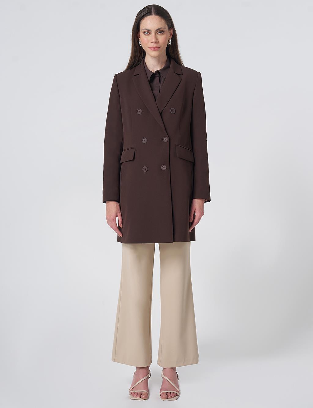 Basic Notched Collar Blazer Jacket – Dark Brown