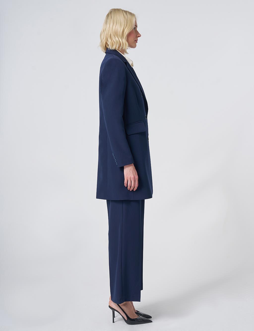 Basic Notched Collar Blazer Jacket – Navy