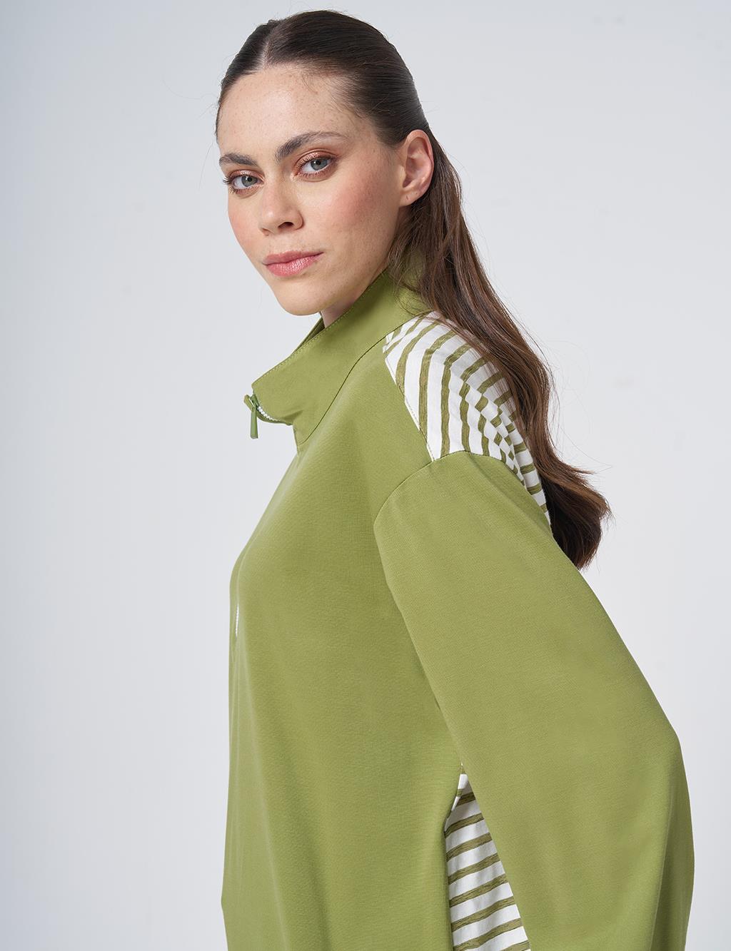  Contrast-Trim Rayon Sweatshirt – Matcha Green