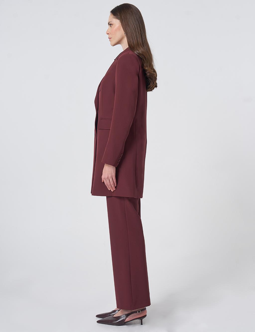 Basic Notched Collar Blazer Jacket – Burgundy