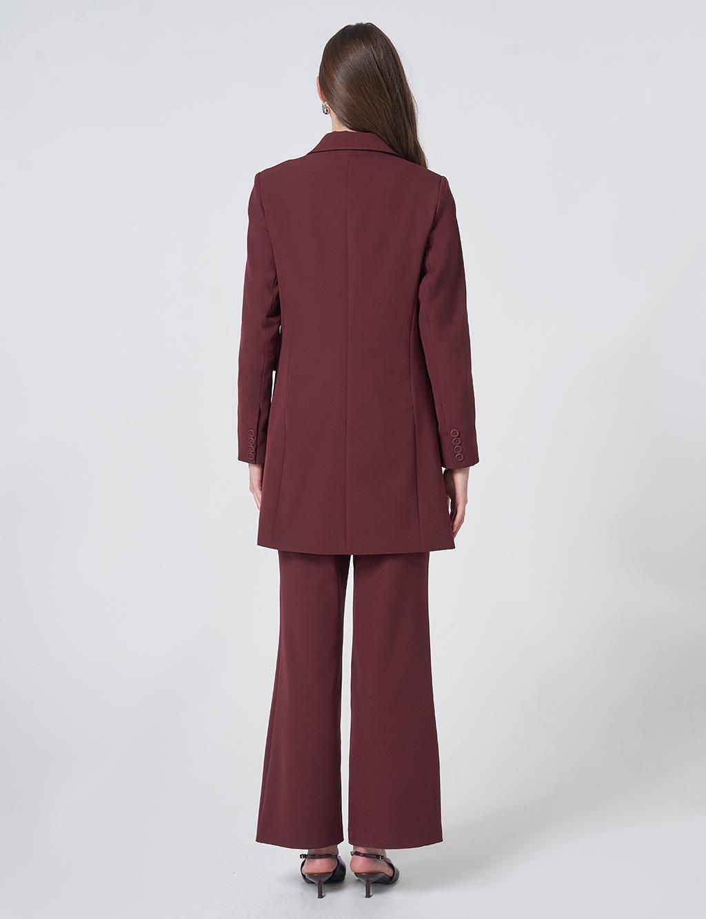 Basic Notched Collar Blazer Jacket – Burgundy
