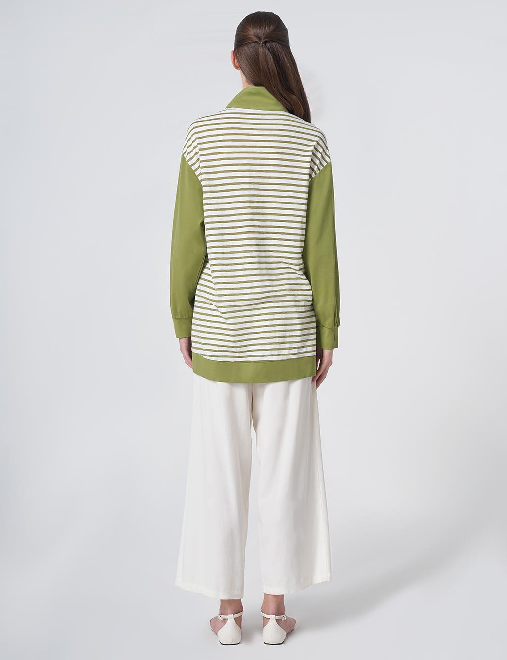  Contrast-Trim Rayon Sweatshirt – Matcha Green