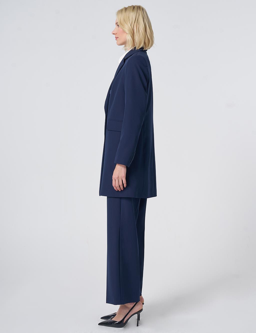 Basic Notched Collar Blazer Jacket – Navy