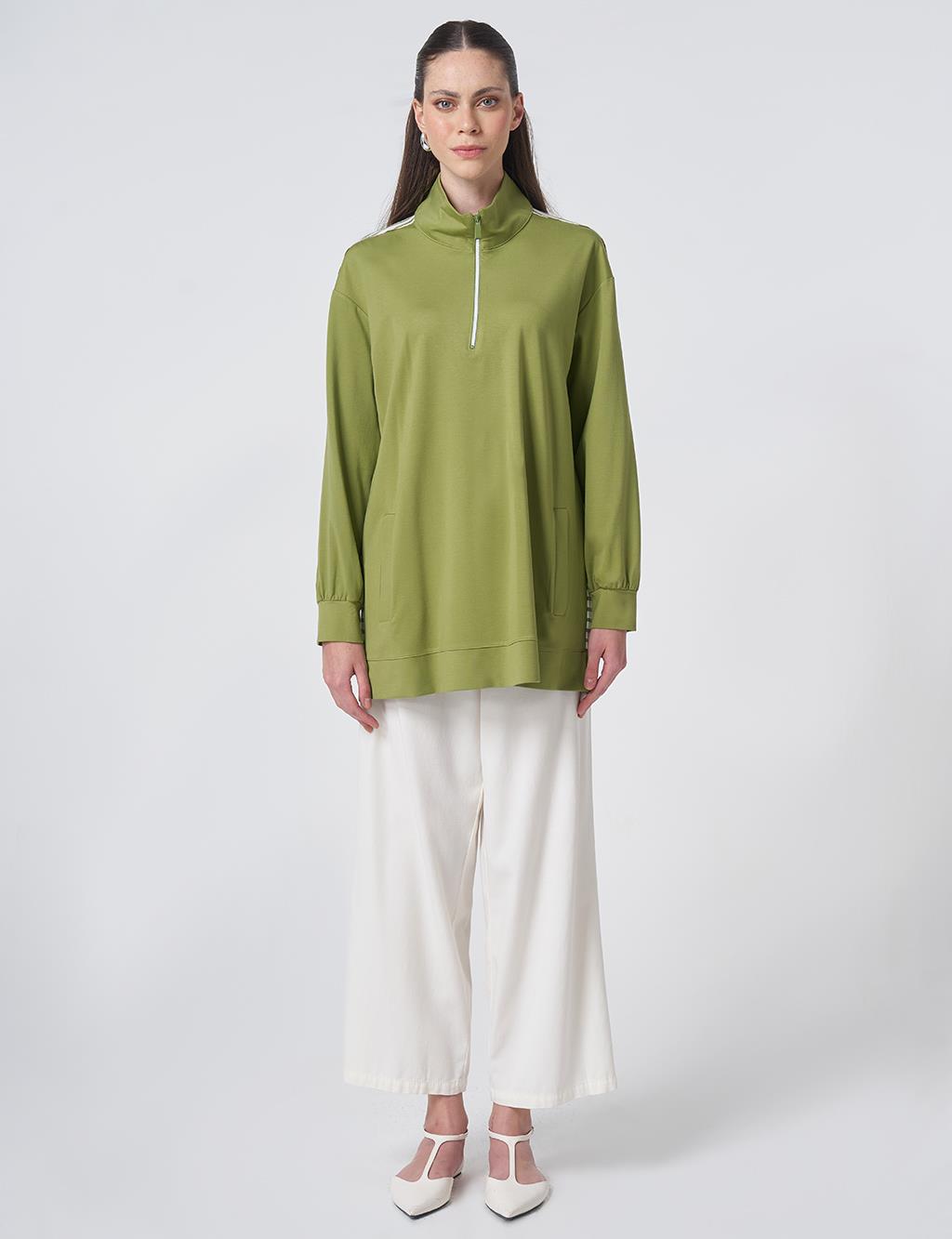  Contrast-Trim Rayon Sweatshirt – Matcha Green