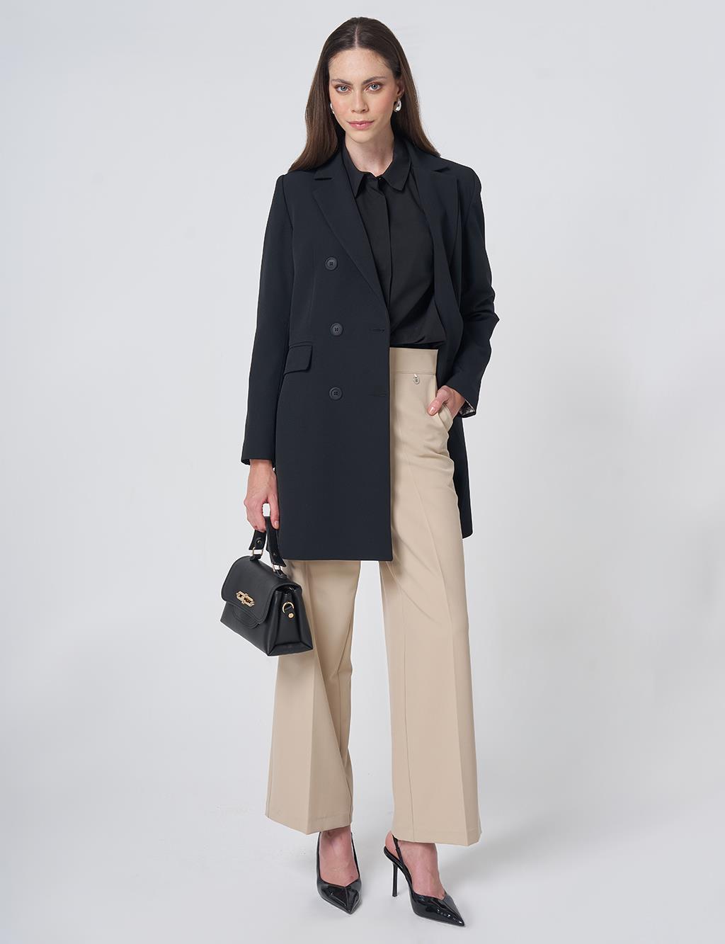 Basic Notched Collar Blazer Jacket – Black