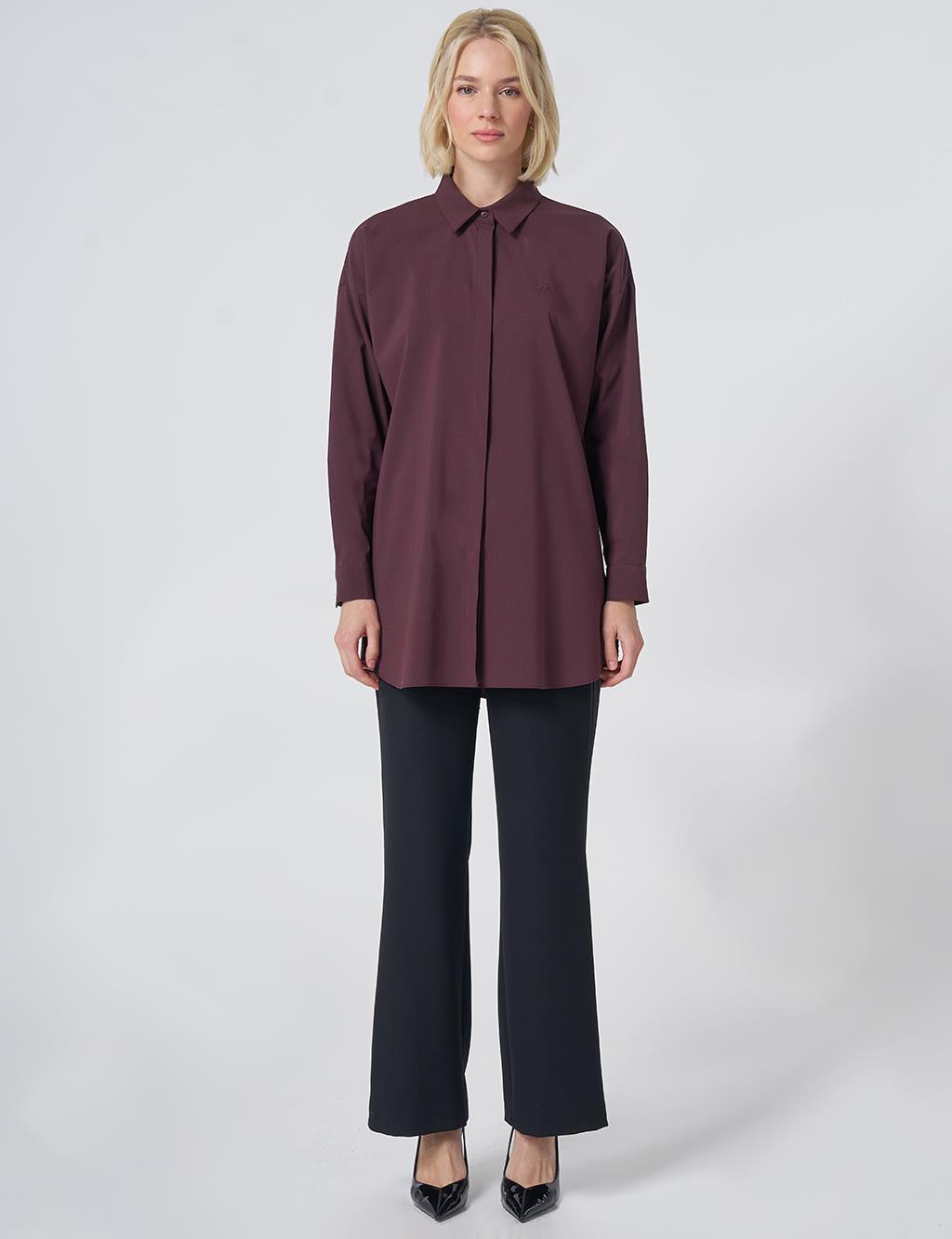 Concealed Placket Cotton Tunic Burgundy