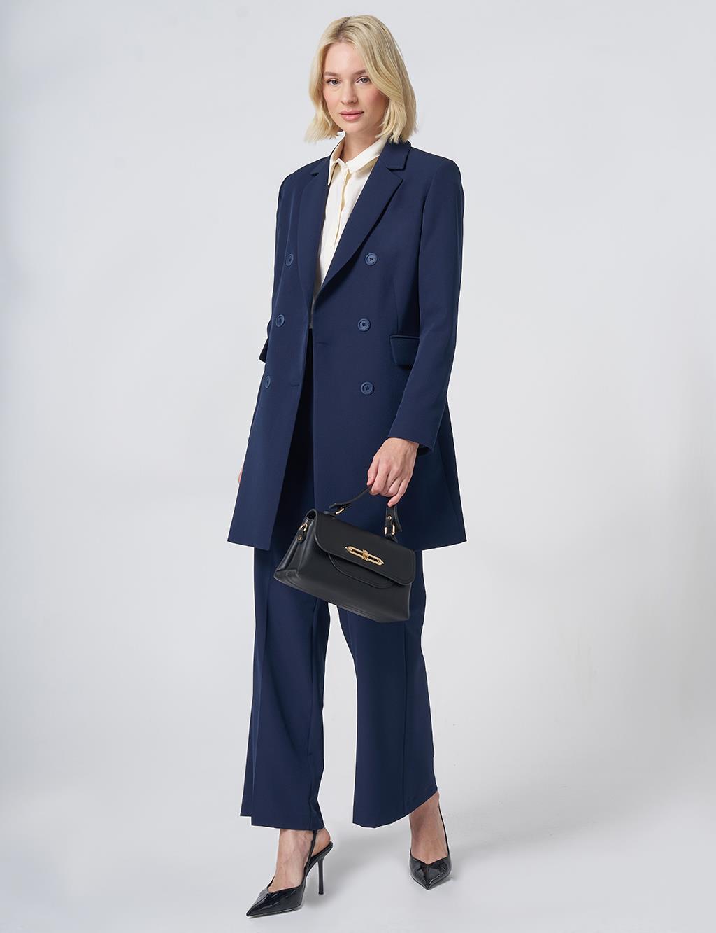 Basic Notched Collar Blazer Jacket – Navy