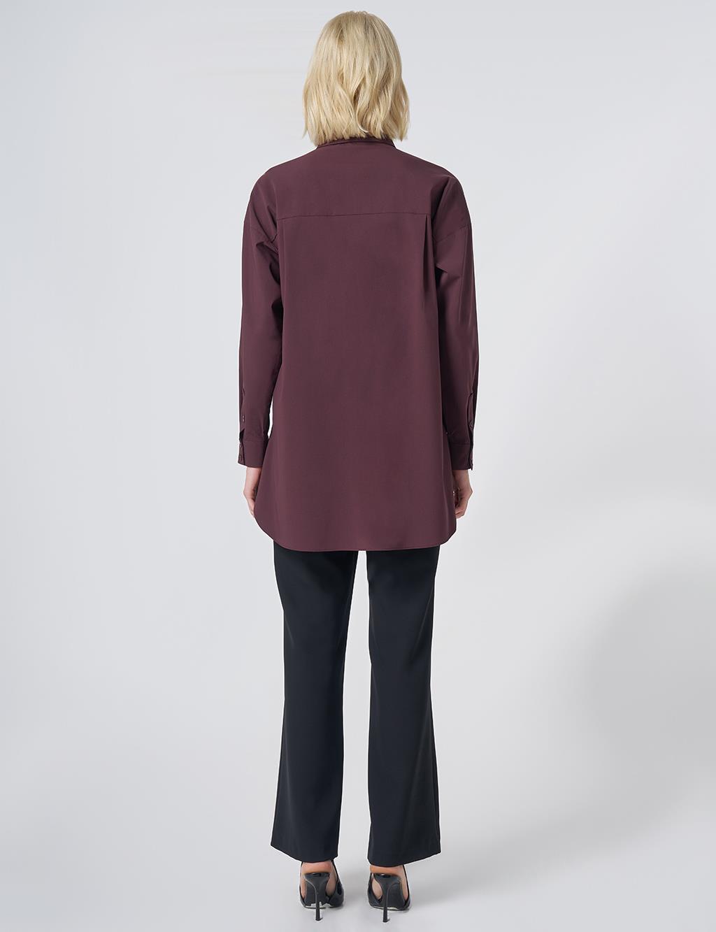 Concealed Placket Cotton Tunic Burgundy