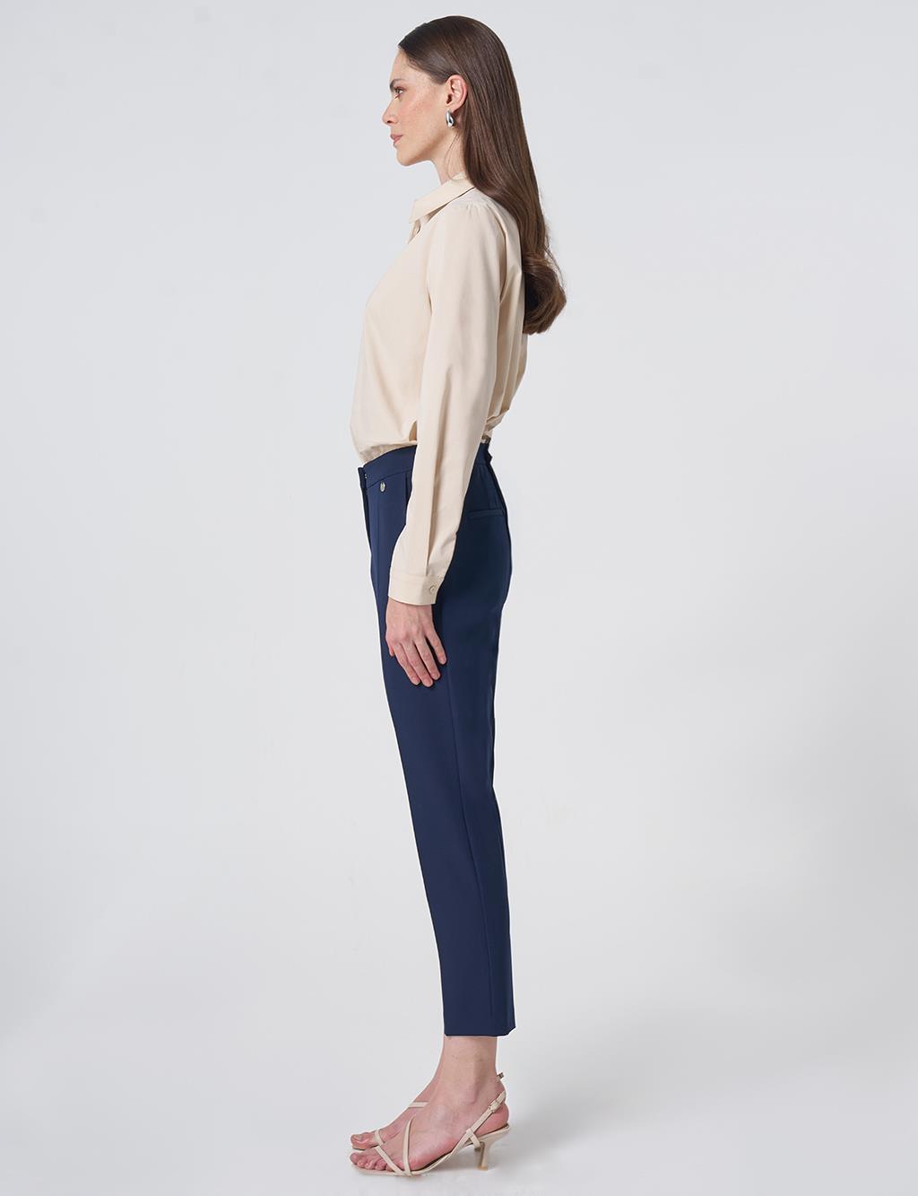Pocket Detail Basic Tailored Trousers – Navy