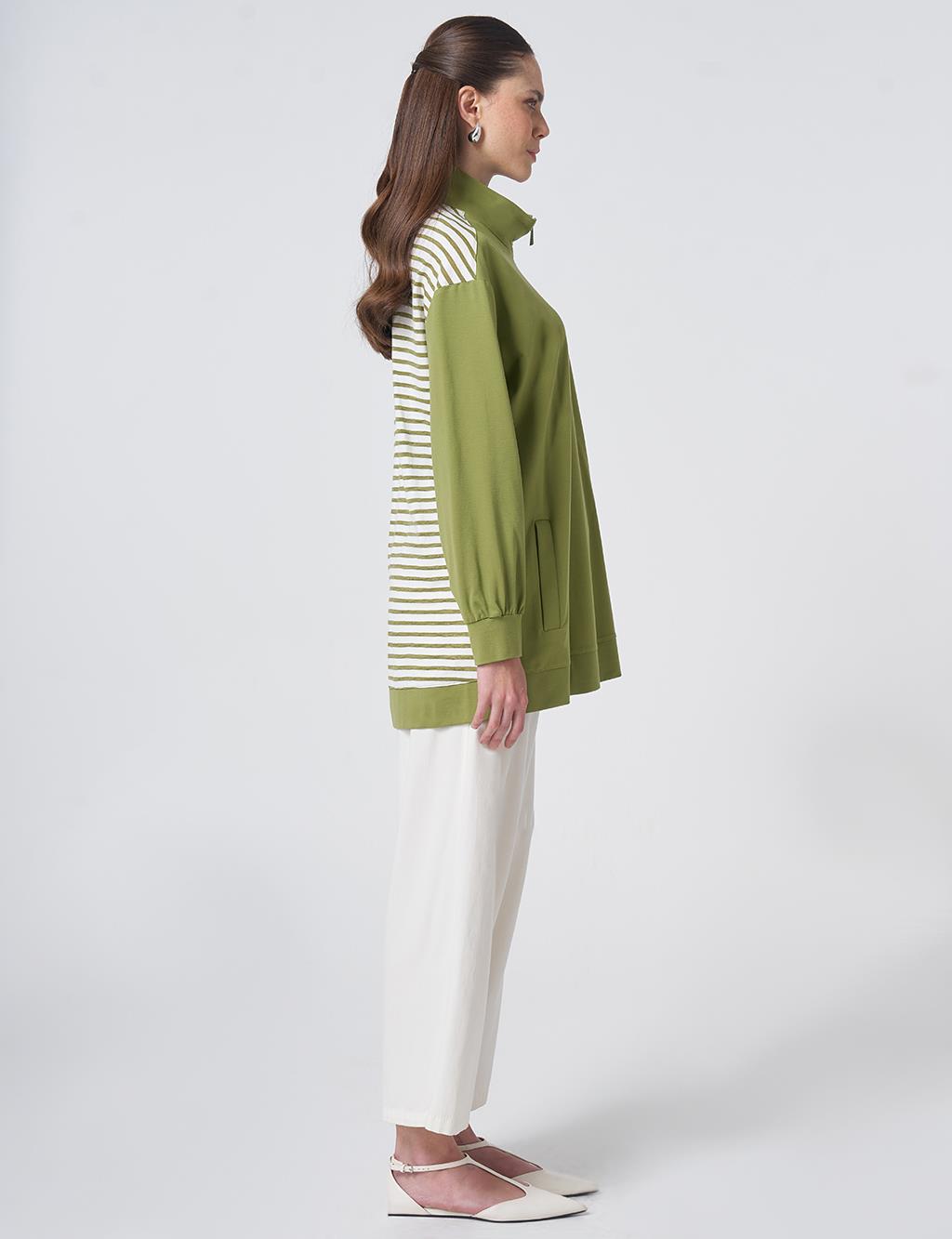  Contrast-Trim Rayon Sweatshirt – Matcha Green