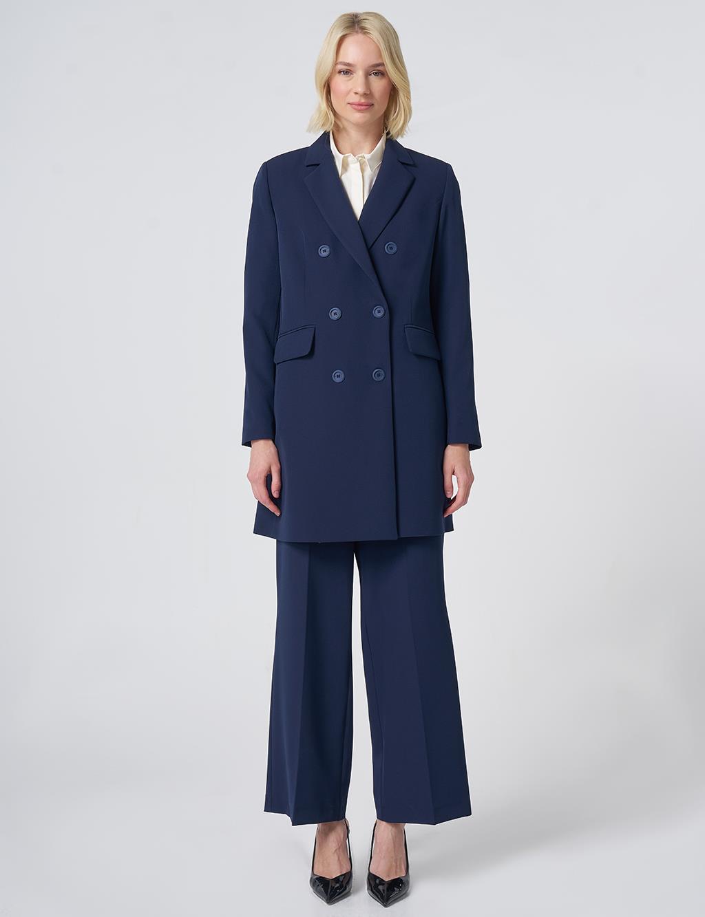 Basic Notched Collar Blazer Jacket – Navy