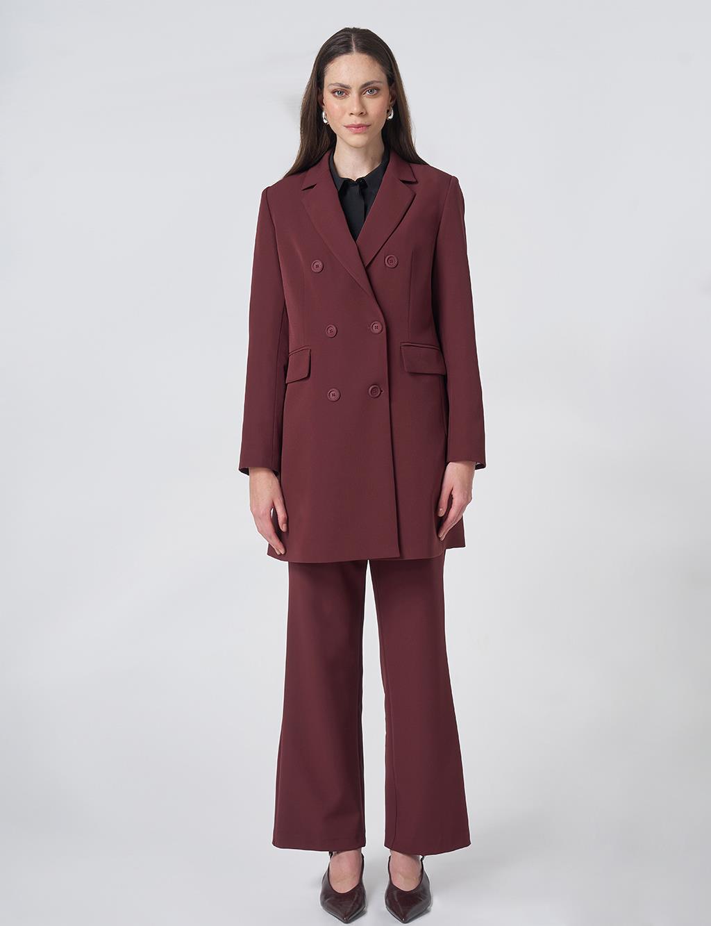 Basic Notched Collar Blazer Jacket – Burgundy