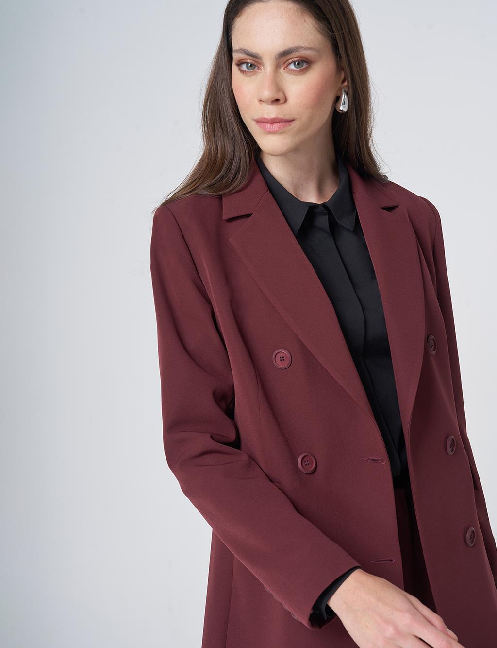 Basic Notched Collar Blazer Jacket – Burgundy