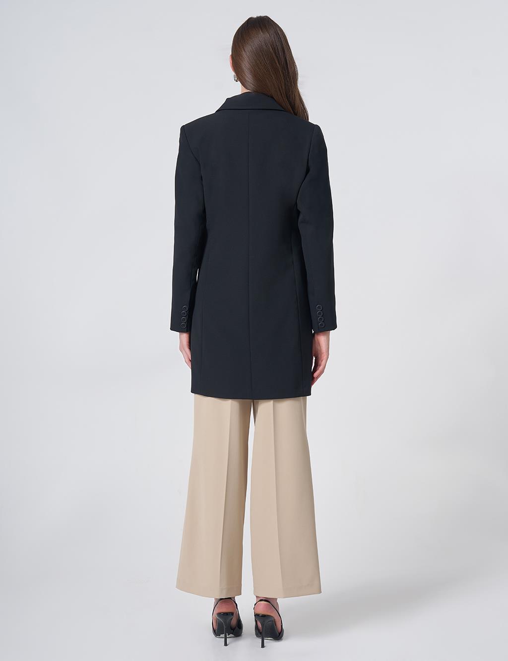 Basic Notched Collar Blazer Jacket – Black