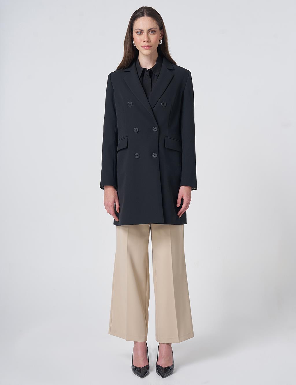 Basic Notched Collar Blazer Jacket – Black