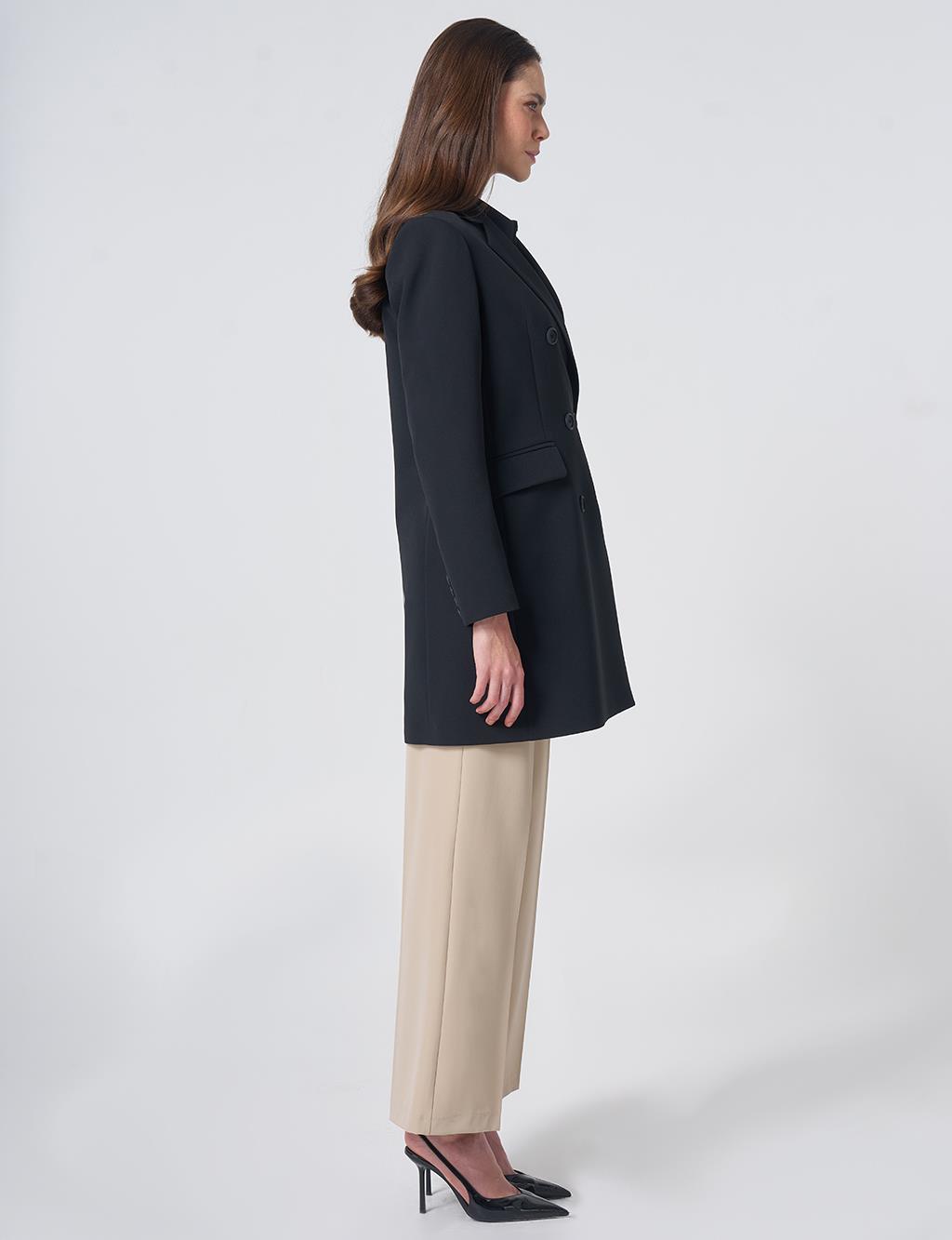 Basic Notched Collar Blazer Jacket – Black