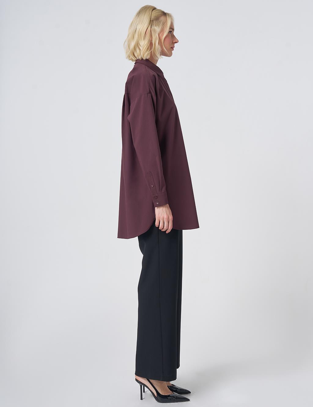 Concealed Placket Cotton Tunic Burgundy