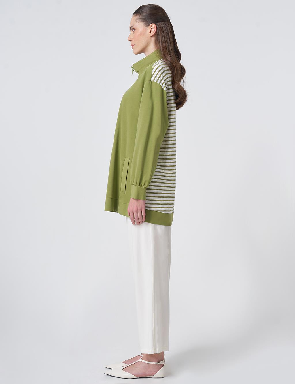 Contrast-Trim Rayon Sweatshirt – Matcha Green