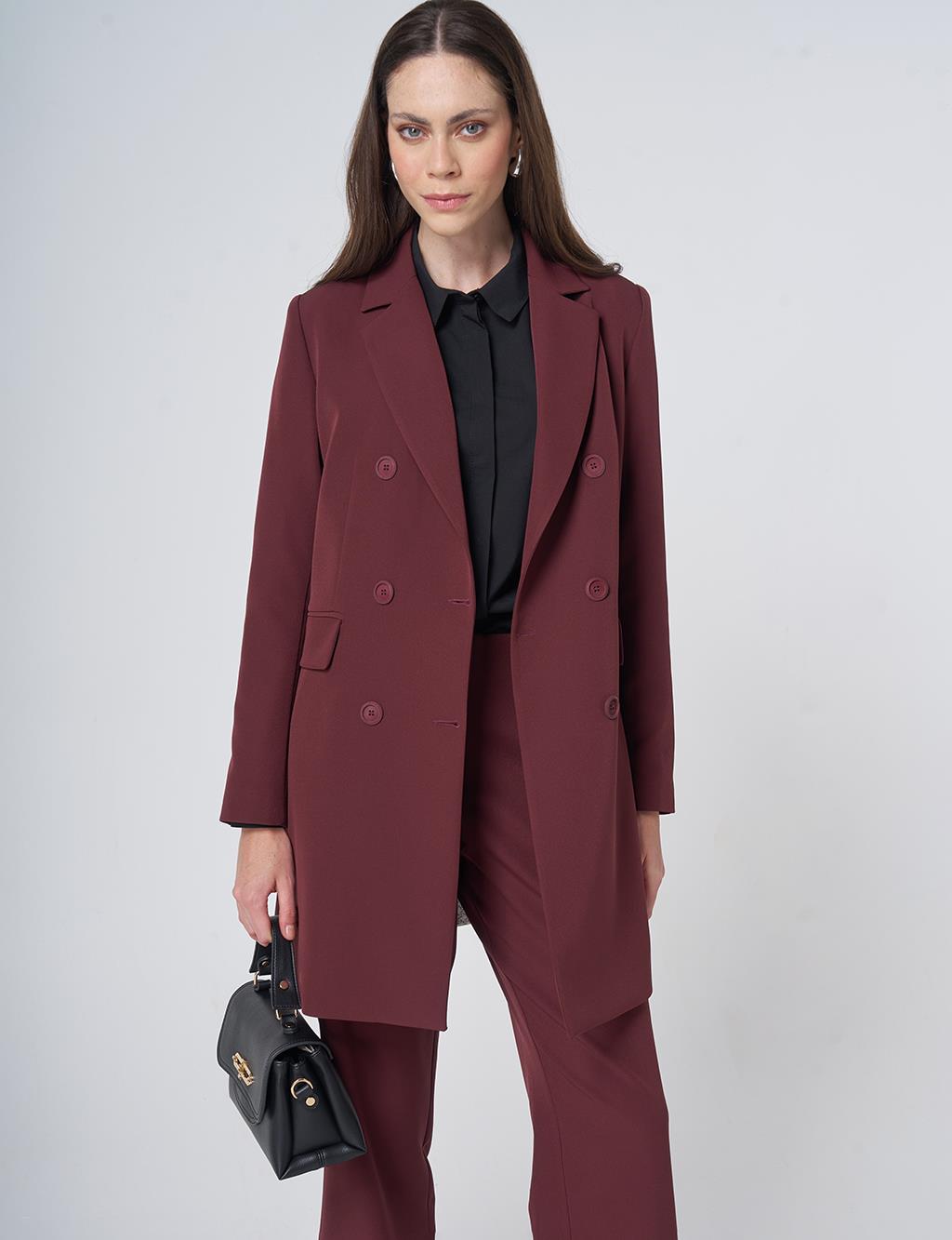 Basic Notched Collar Blazer Jacket – Burgundy