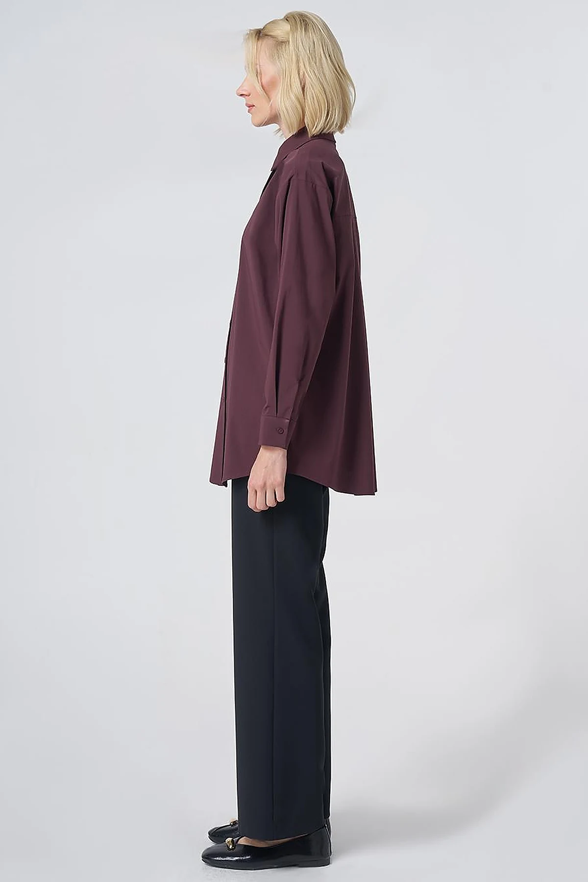 Buttoned Cotton Basic Shirt Burgundy