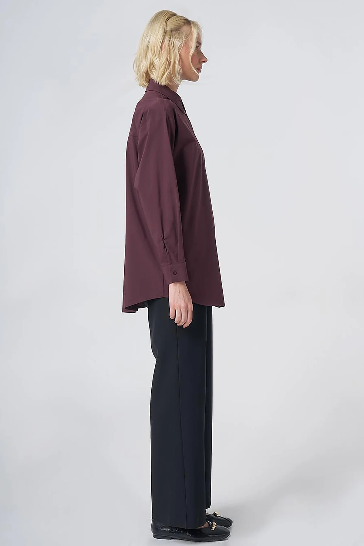 Buttoned Cotton Basic Shirt Burgundy