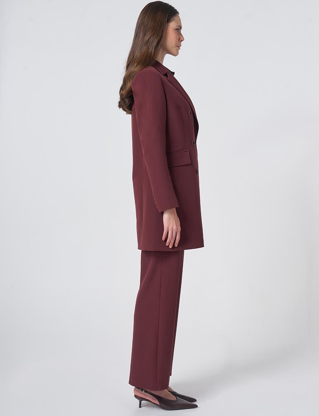Basic Notched Collar Blazer Jacket – Burgundy